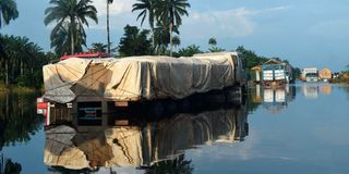 Abandoned trucks with goods in Nigeria