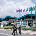Soldiers walk at Goma Airport in eastern DRC