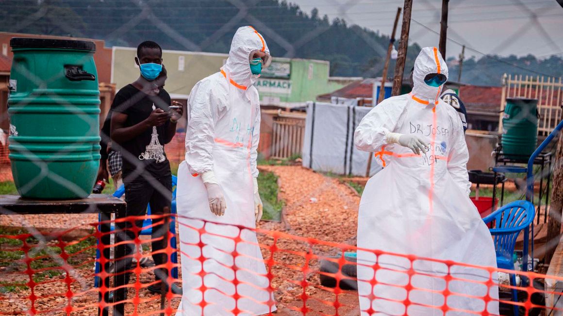 Doctors inside an Ebola isolation centre in Uganda