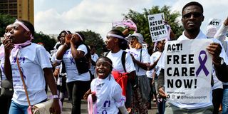 Cancer survivors, patients and activists protest