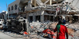 A building in Mogadishu, Somalia destroyed by car bombing 