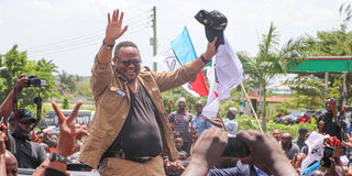 Tanzanian opposition leader Tundu Lissu acknowledges greetings