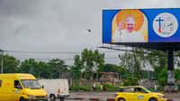 A billboard with the image of Pope Francis in Kinshasa