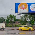 A billboard with the image of Pope Francis in Kinshasa