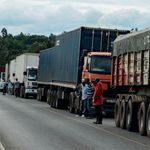 Trucks wait for clearance in Malaba, on the Kenya-Uganda border.