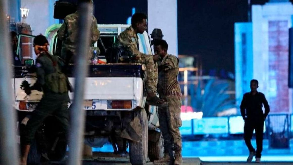 Security forces patrol in Mogadishu on August 20, 2022 following a terror attack.