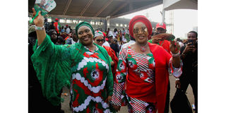 Margaret Obi (right), wife of Nigerian presidential candidate Peter Obi