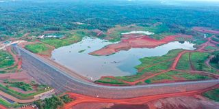 An aerial view of Thiba Dam in Kirinyaga