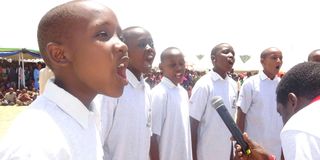 Pupils reciting a poem in Butiama, Tanzania.