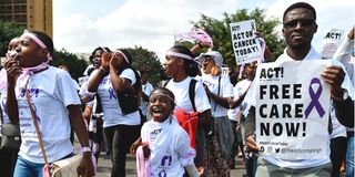 Cancer survivors protesting in Kenya.