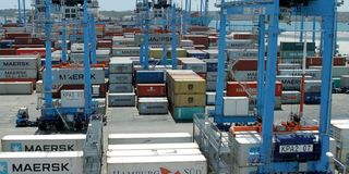 Cargo containers at the port of Mombasa