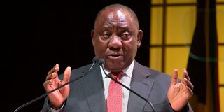 South African President Cyril Ramaphosa speaks during the second day of the Mining Indaba, on February 5, 2019, in Cape Town.