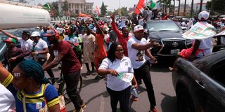 Nigerian voters marching