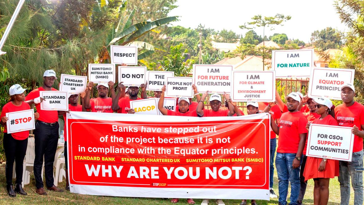 Activists demonstrating against Eacop