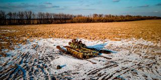 A destroyed Russian tank 