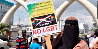 Anti-LGBTQ protestors in Mombasa, Kenya.