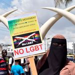 Anti-LGBTQ protestors in Mombasa, Kenya.