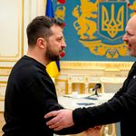 Ukraine’s President Volodymyr Zelensky with ICC Prosecutor Karim Khan
