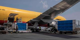 Baggage handlers at Goma International Airport