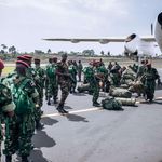 Burundian military personnel arrive at Goma airport