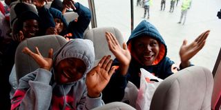 Nigerian migrants in a bus upon arrival from Libya 