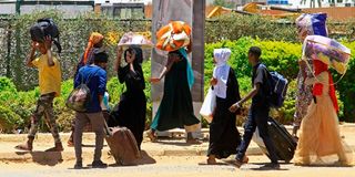 People fleeing Khartoum, Sudan