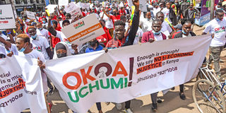 People marching along Nairobi streets in Kenya 