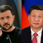 Ukrainian President Volodymyr Zelensky (L) and China's Xi Jinping