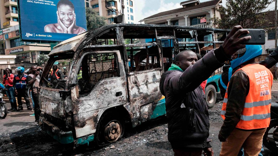 A bus that was burnt in Nairobi on May 2, 2023 