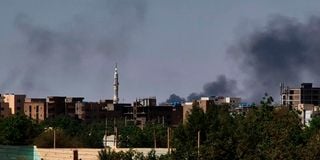 Smoke billows during fighting in the Sudanese capital Khartoum