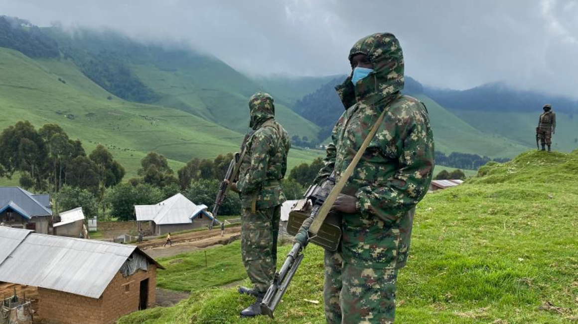 EACRF soldiers on guard in Mushaki, North Kivu