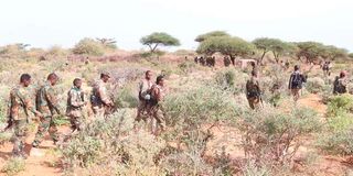 Somalian Army soldiers on patrol during an operation