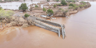 A bridge connecting Bardhere region and other parts of the country completely destroyed by heavy rains in Somalia