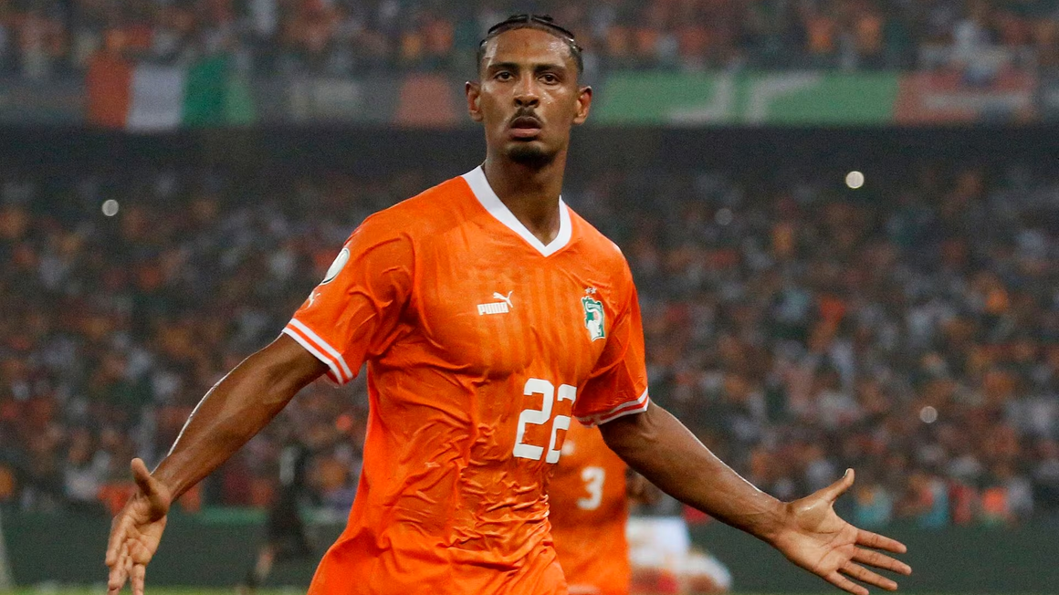 Ivory Coast's Sebastien Haller celebrates scoring the team’s first goal against DR Congo at Stade Olympique Alassane Ouattara in Abidjan, Ivory Coast during Africa Cup of Nations semifinals on