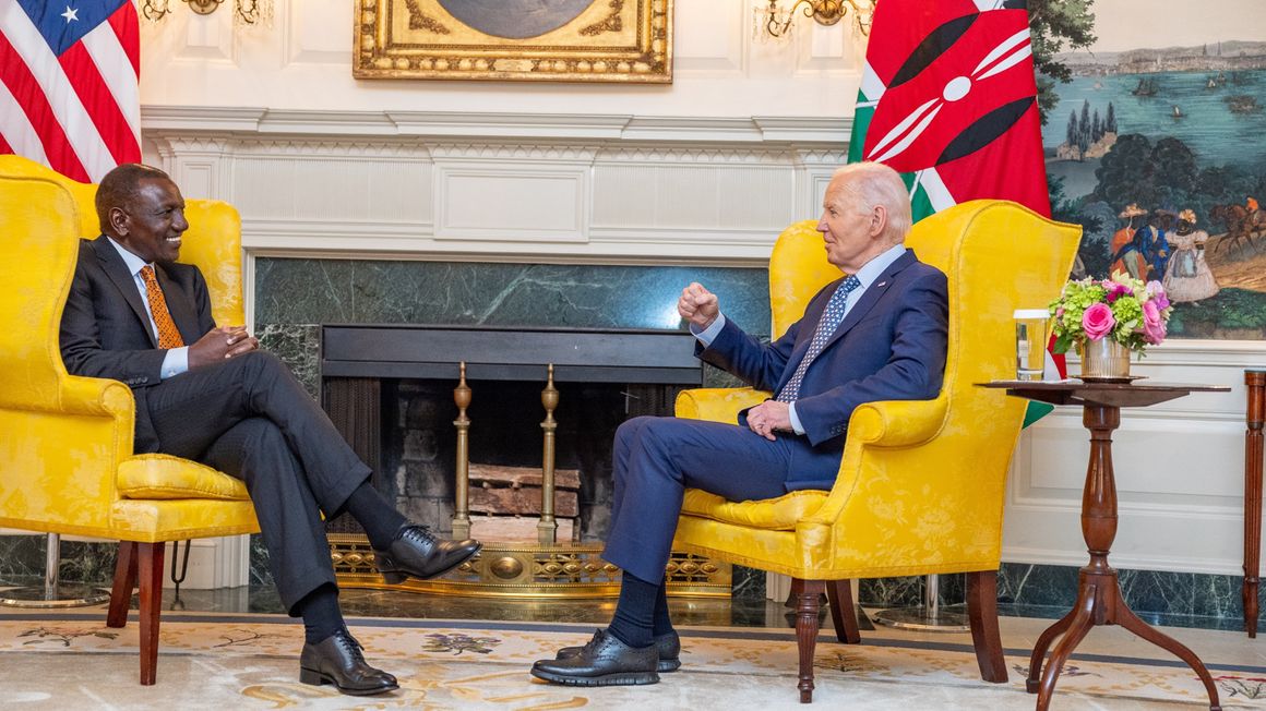 Presidents William Ruto and Joe Biden at the White House for a technology roundtable on May 22, 2024.