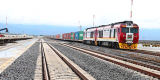 A cargo train at Naivasha Inland Container Depot in Kenya.